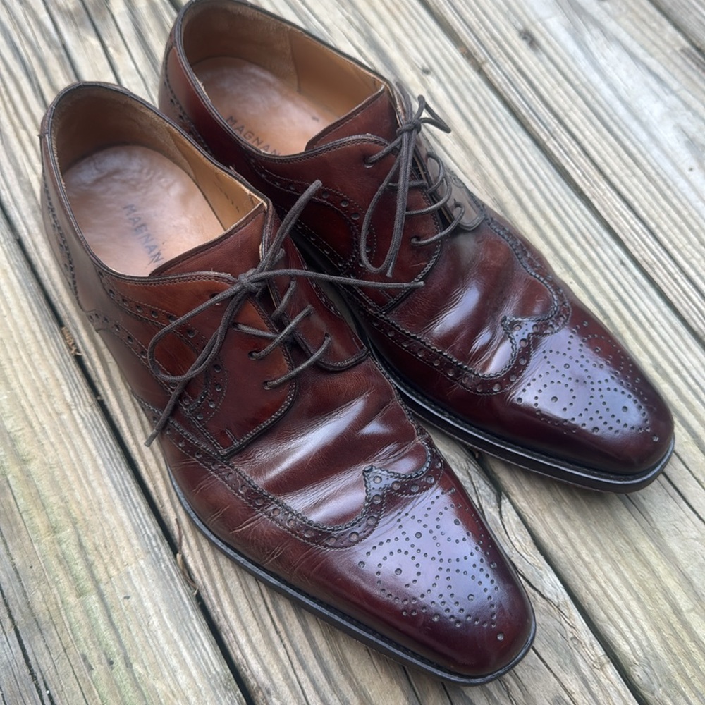 Magnanni Sergio Wingtip Oxford 13974 Brown Leather Dress Shoes Mens Size 9 1/2 M